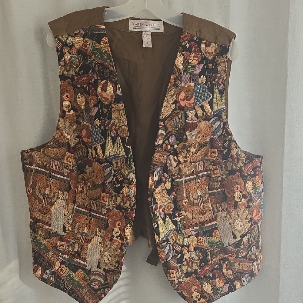 Karen Scott Multicolor Tapestry Toy-Print Vest